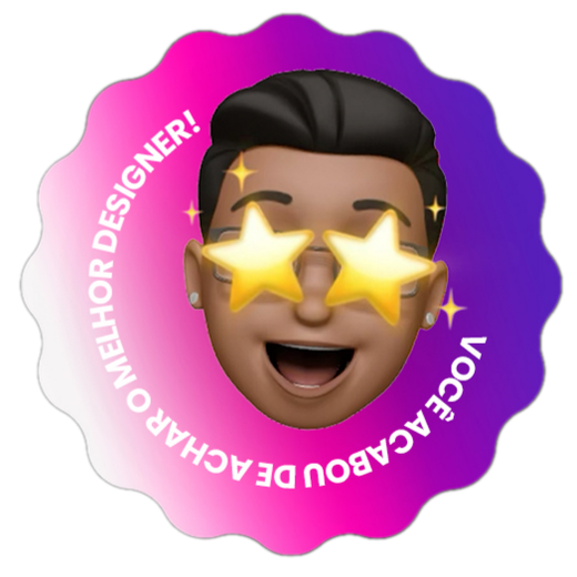 Memoji do Enrico com olhos de estrela e o texto: você acabou de achar o melhor designer!